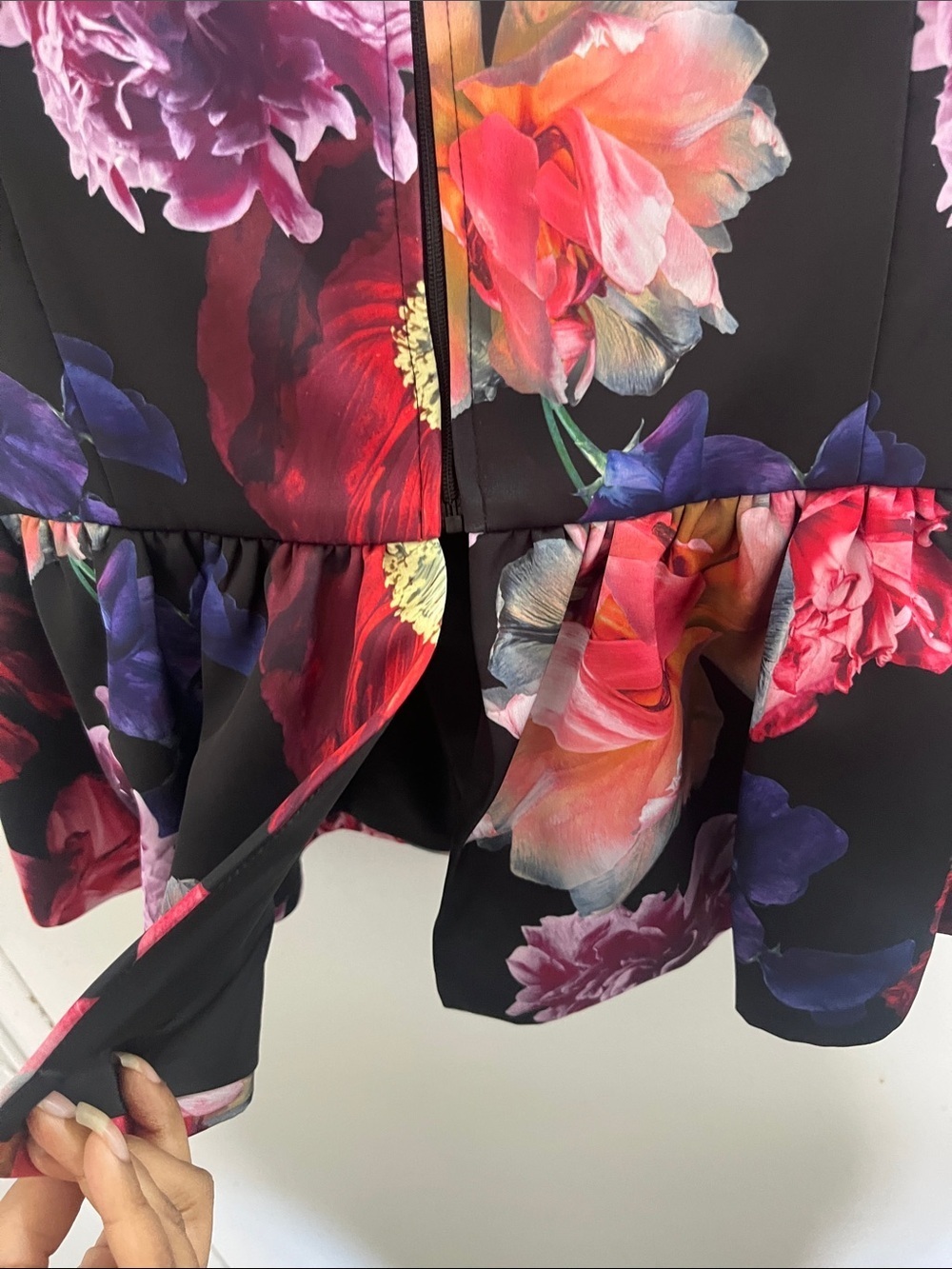Isaac Mizrahi Black Floral Peplum Tank with Multicolor Blooms - Picture 6 of 6